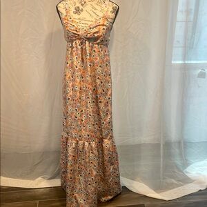 Johnny Martin Pink and Brown Ruffled Tiered Maxi Sundress